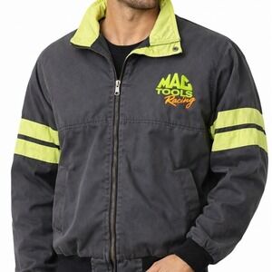 Vintage‎ Mac Tools Racing Jacket Mens L Swingster Made in USA Neon Charcoal Gray